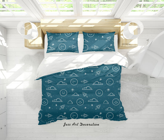 3D Cartoon Cloud Moon Rocket Quilt Cover Set Bedding Set Duvet Cover Pillowcases 288