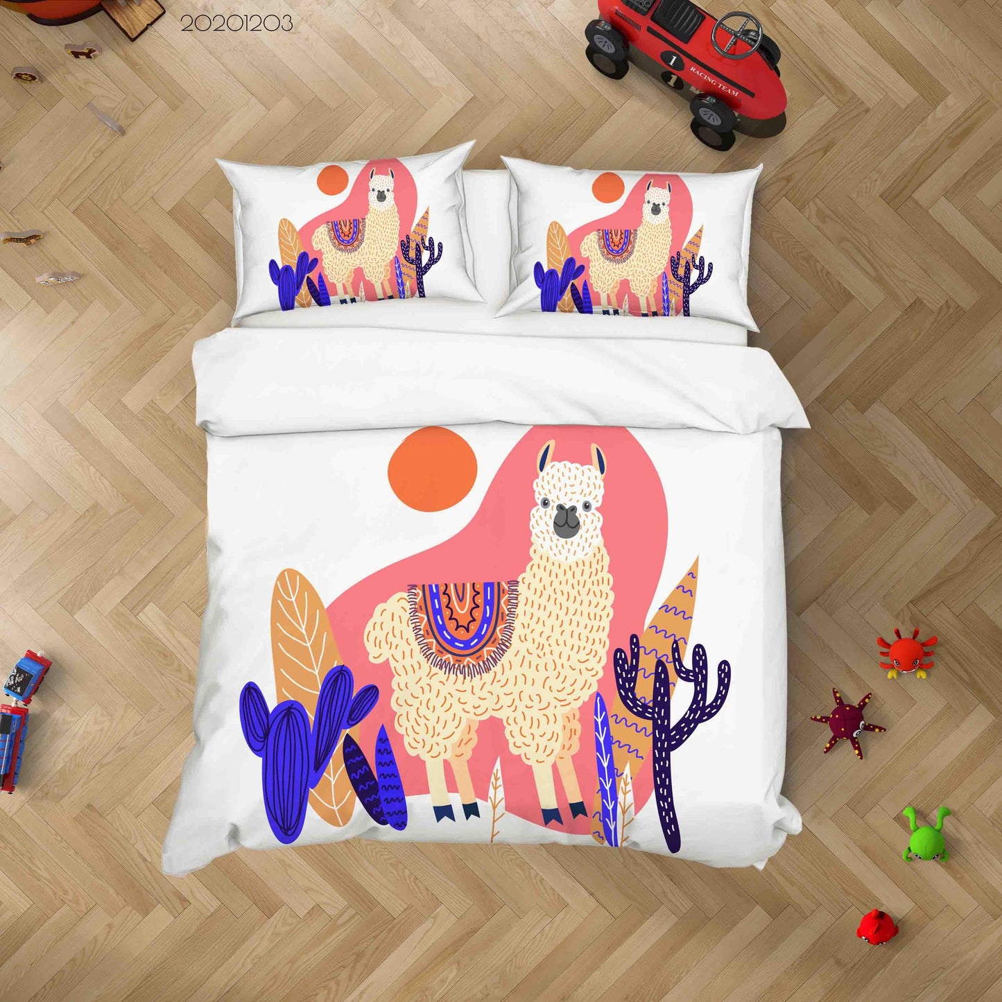 3D Cartoon Cute Fine Art Blue Cactus Alpaca Illustration Animal Quilt Cover Set Bedding Set Duvet Cover Pillowcases LXL