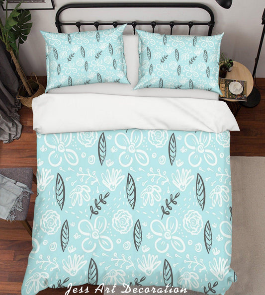 3D Blue Flowers Leaves Quilt Cover Set Bedding Set Pillowcases 119