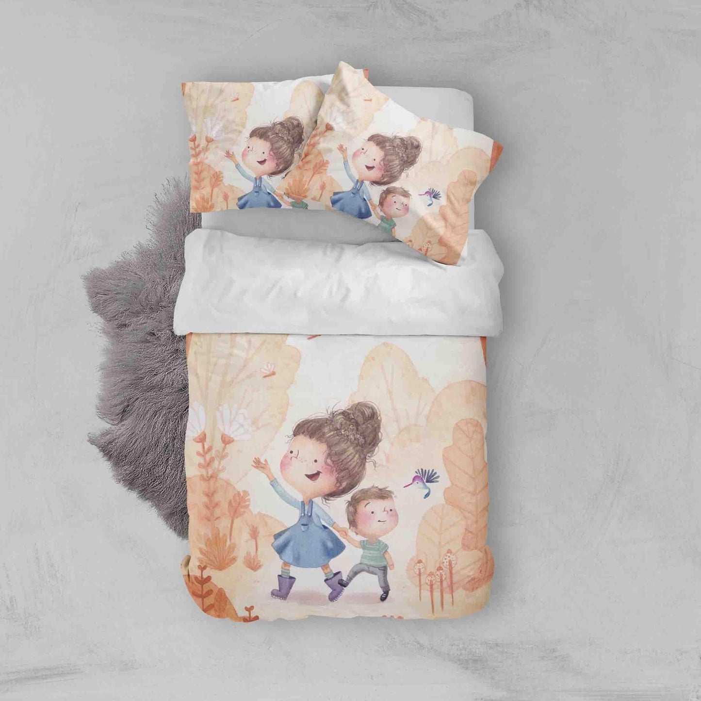 3D Cartoon Girl Boy Floral Plants Bird Quilt Cover Set Bedding Set Duvet Cover Pillowcases SF057