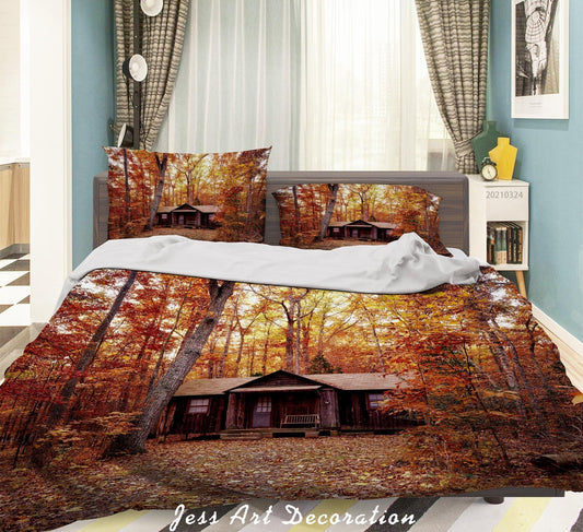 3D Autumn Forest House Quilt Cover Set Bedding Set Duvet Cover Pillowcases 155 LQH