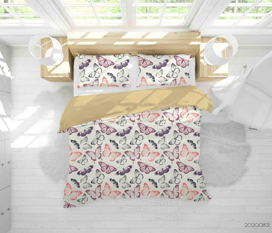 3D Butterflies Pattern Quilt Cover Set Bedding Set Duvet Cover Pillowcases WJ 3407