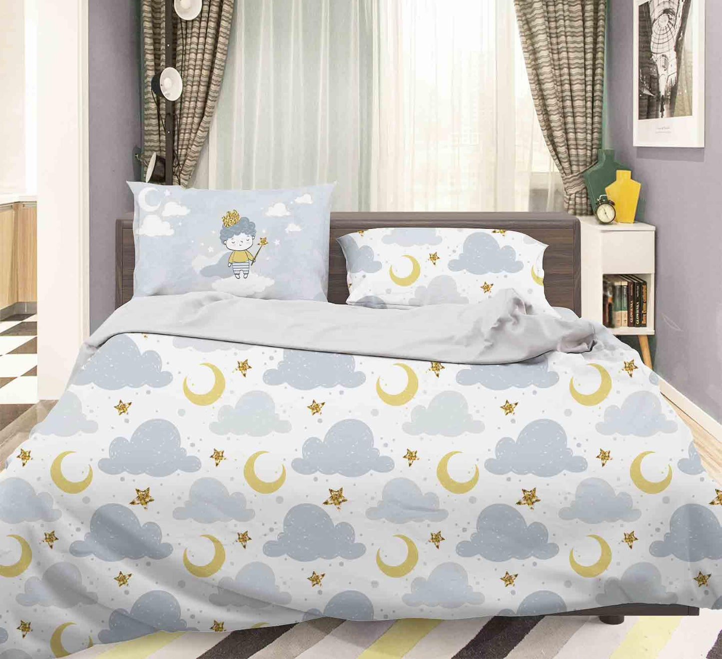 3D Blue Moon Star Clouds Quilt Cover Set Bedding Set Pillowcases 101