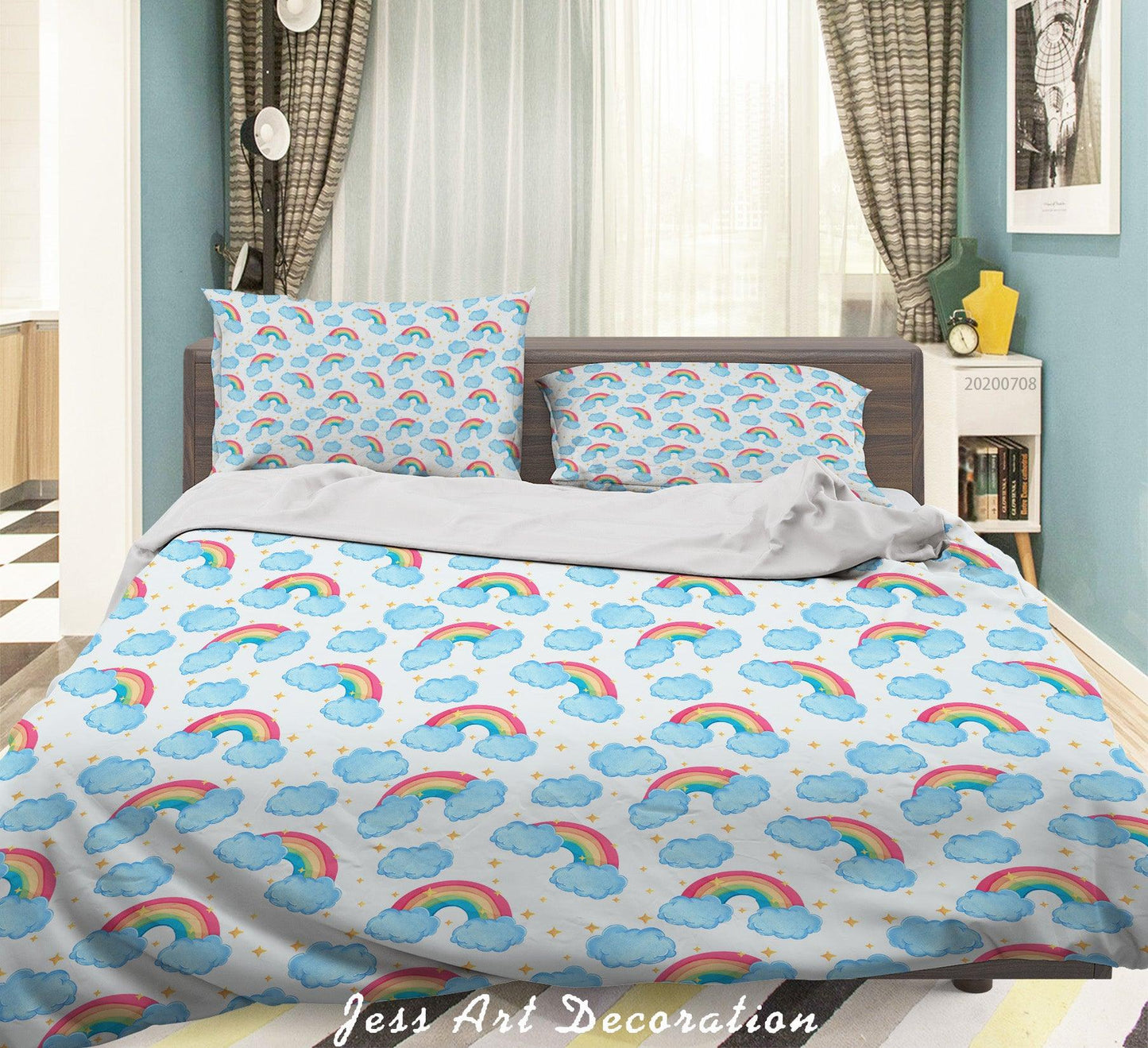 3D Blue Rainbow Star Quilt Cover Set Bedding Set Duvet Cover Pillowcases SF19