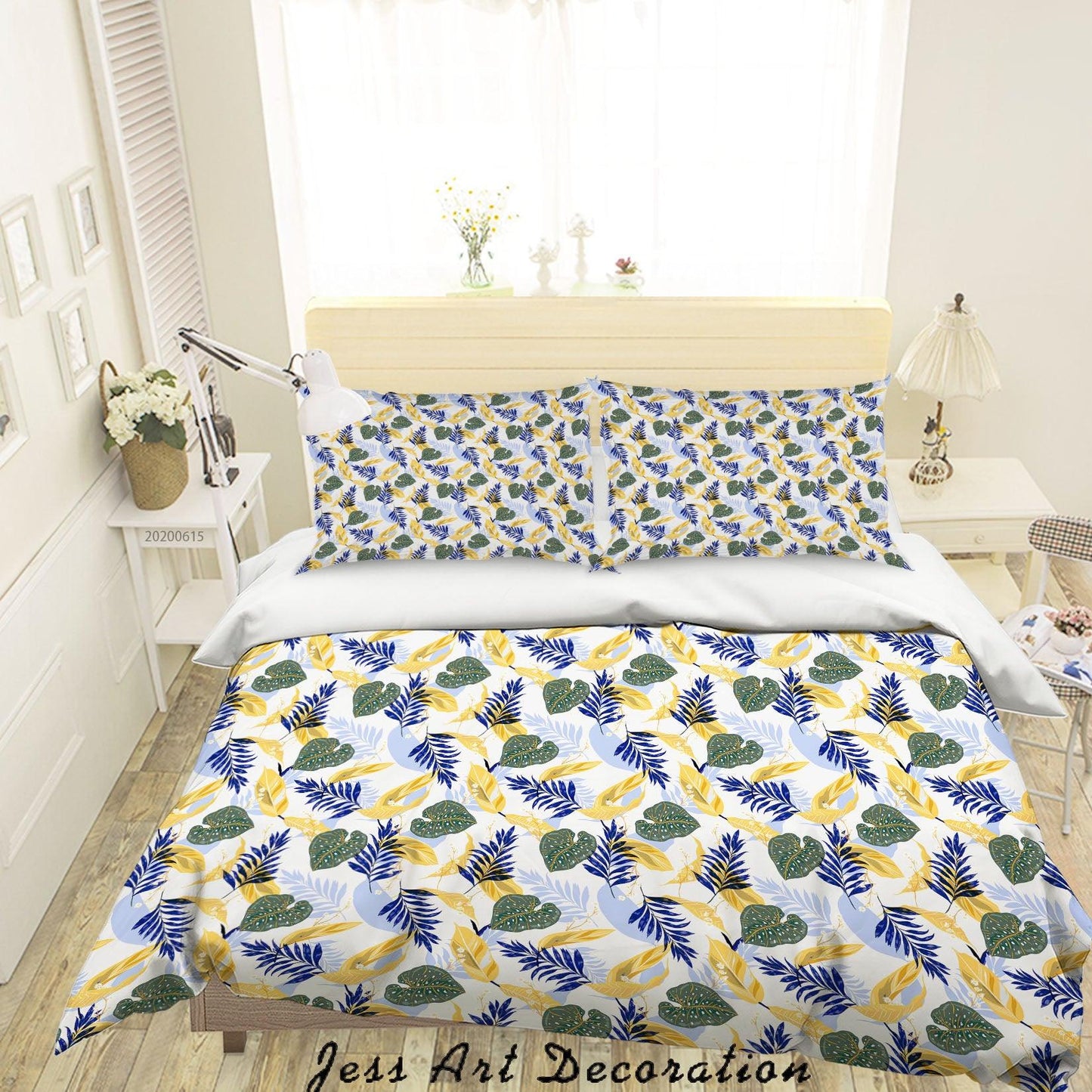 3D Blue Yellow Green Leaves Quilt Cover Set Bedding Set Duvet Cover Pillowcases SF35