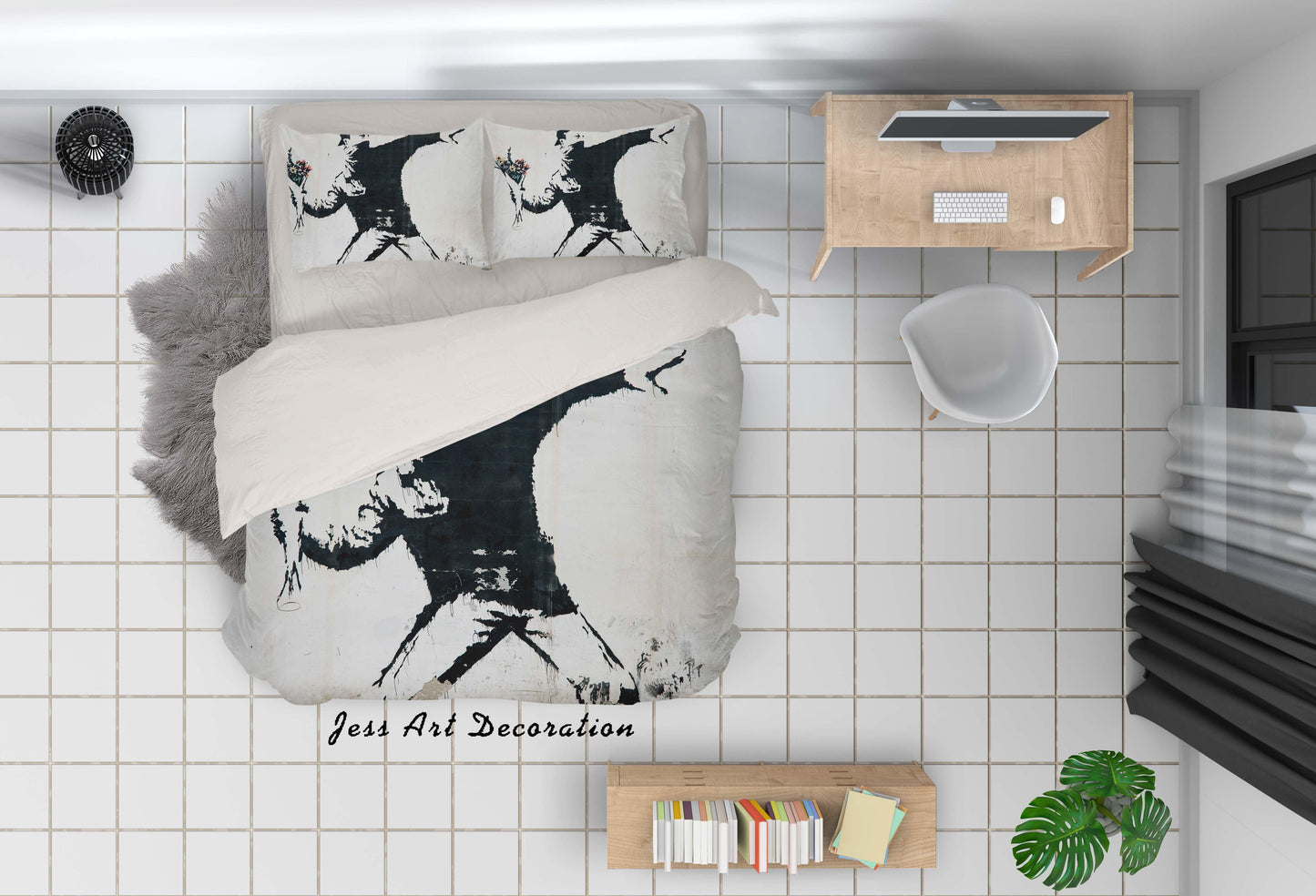 3D Banksy Black White Figure Flower Quilt Cover Set Bedding Set Duvet Cover Pillowcases  ZY D69