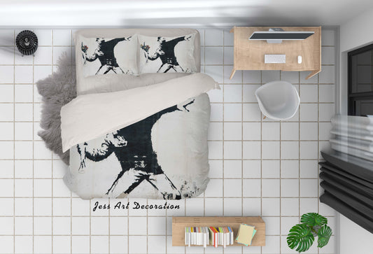 3D Banksy Black White Figure Flower Quilt Cover Set Bedding Set Duvet Cover Pillowcases  ZY D69