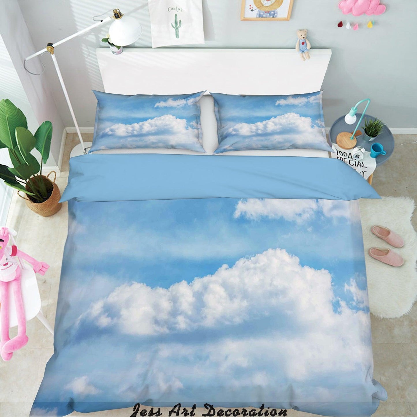 3D Blue Sky White Clouds Quilt Cover Set Bedding Set Pillowcases  4