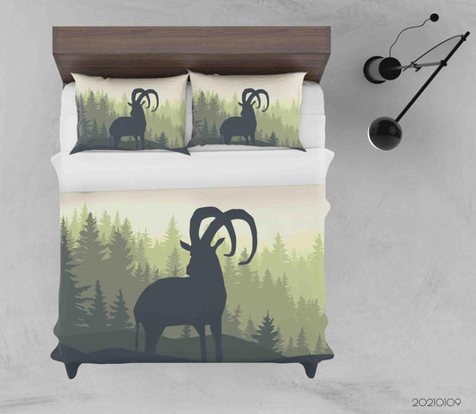 3D Cartoon Green Forest Animal Antelope Quilt Cover Set Bedding Set Duvet Cover Pillowcases 58 LQH