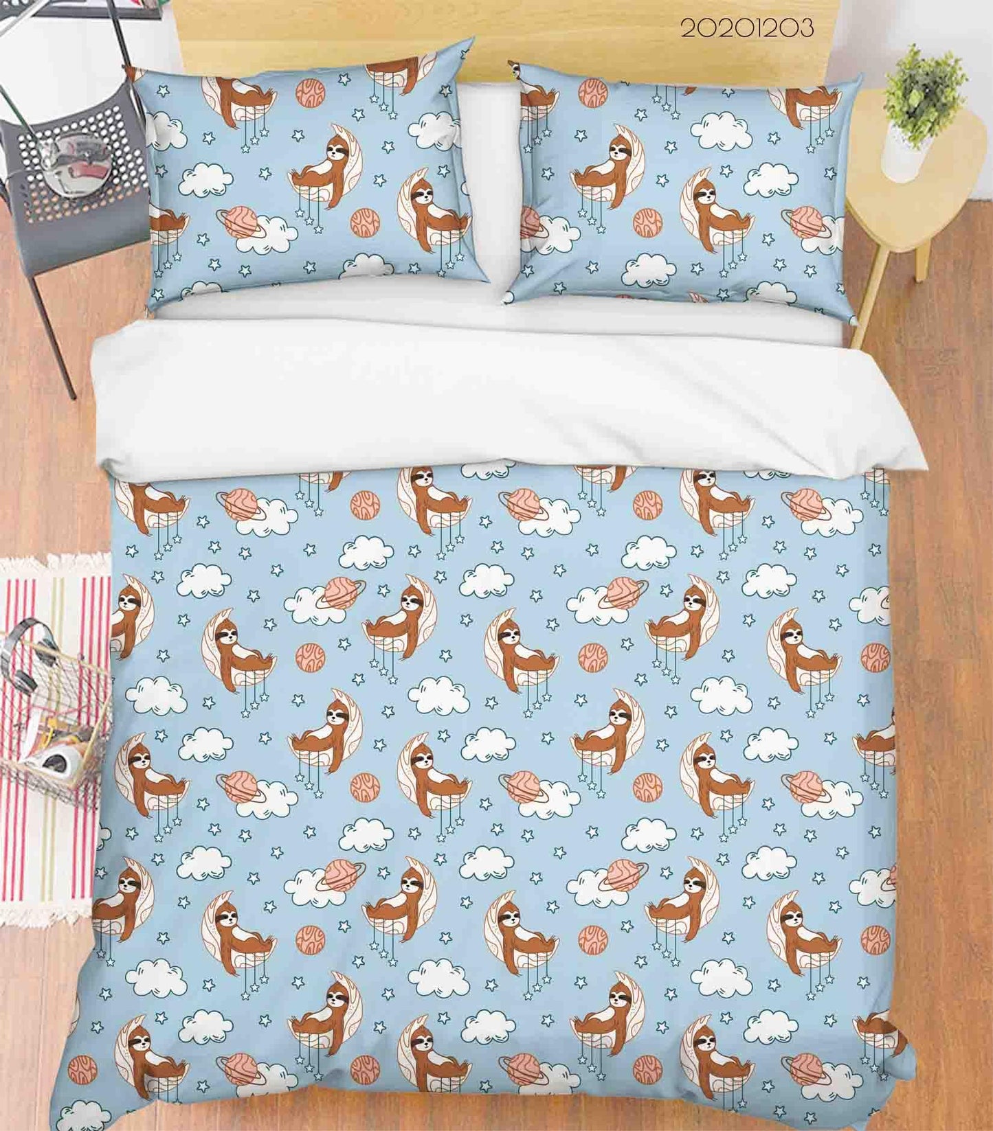 3D Cartoon Moon Sloth Animal Cloud Sky Quilt Cover Set Bedding Set Duvet Cover Pillowcases LXL