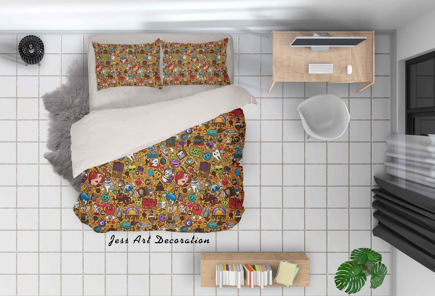 3D Cartoon Graffiti Pattern Quilt Cover Set Bedding Set Pillowcases 91