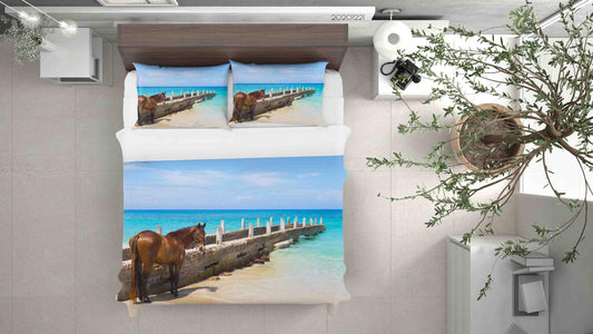 3D Beach Landscape Horse Quilt Cover Set Bedding Set Duvet Cover Pillowcases 180 LQH