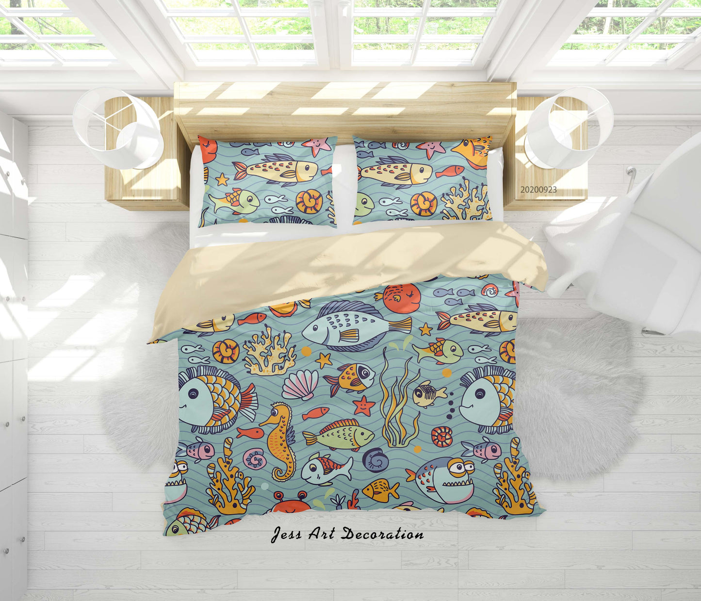 3D Cartoon Fish Sea Horse Quilt Cover Set Bedding Set Duvet Cover Pillowcases WJ 6302