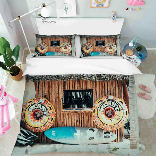 3D Beach Chalet Surfboard Quilt Cover Set Bedding Set Duvet Cover Pillowcases 10