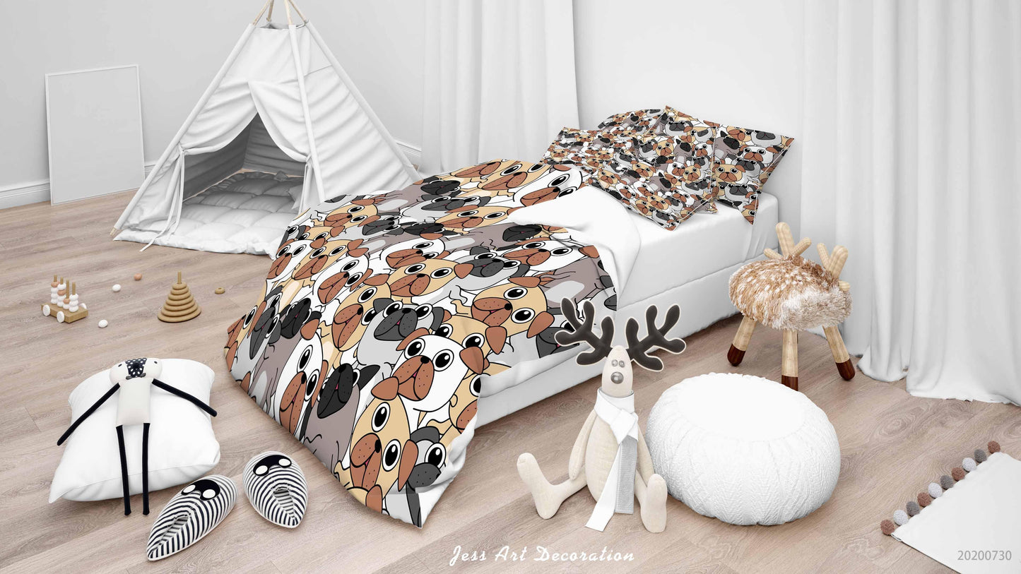 3D Cartoon Pug Quilt Cover Set Bedding Set Duvet Cover Pillowcases LXL 53