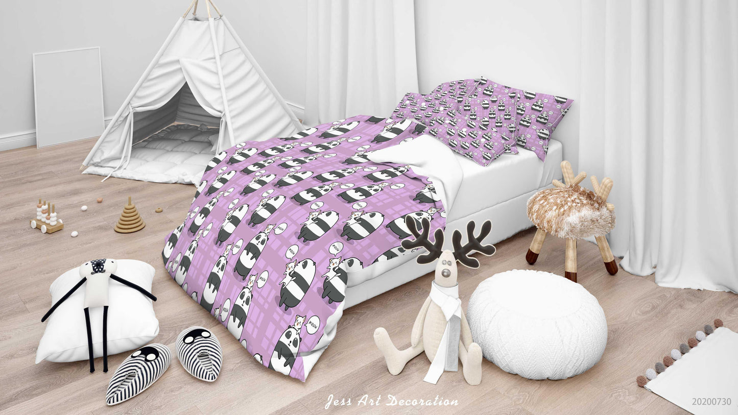 3D Cartoon Purple Panda Quilt Cover Set Bedding Set Duvet Cover Pillowcases LXL 51