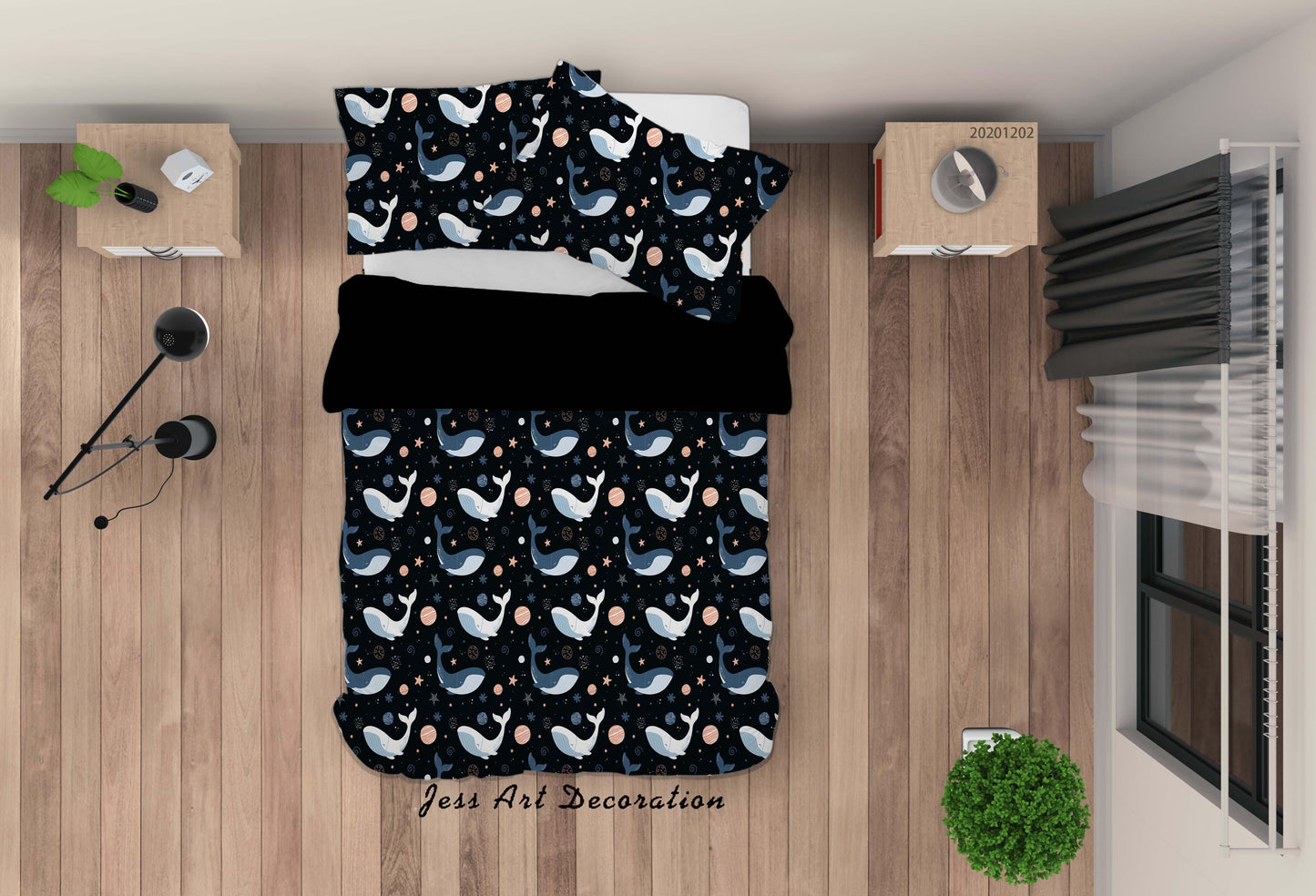 3D Cartoon Ocean Whale Fish Pattern Dot Star Quilt Cover Set Bedding Set Duvet Cover Pillowcases LXL