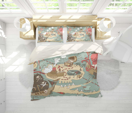 3D Abstract Pirate Treasure Quilt Cover Set Bedding Set Pillowcases 09