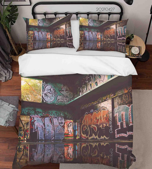 3D Abstract Colored Street Graffiti Quilt Cover Set Bedding Set Duvet Cover Pillowcases 67