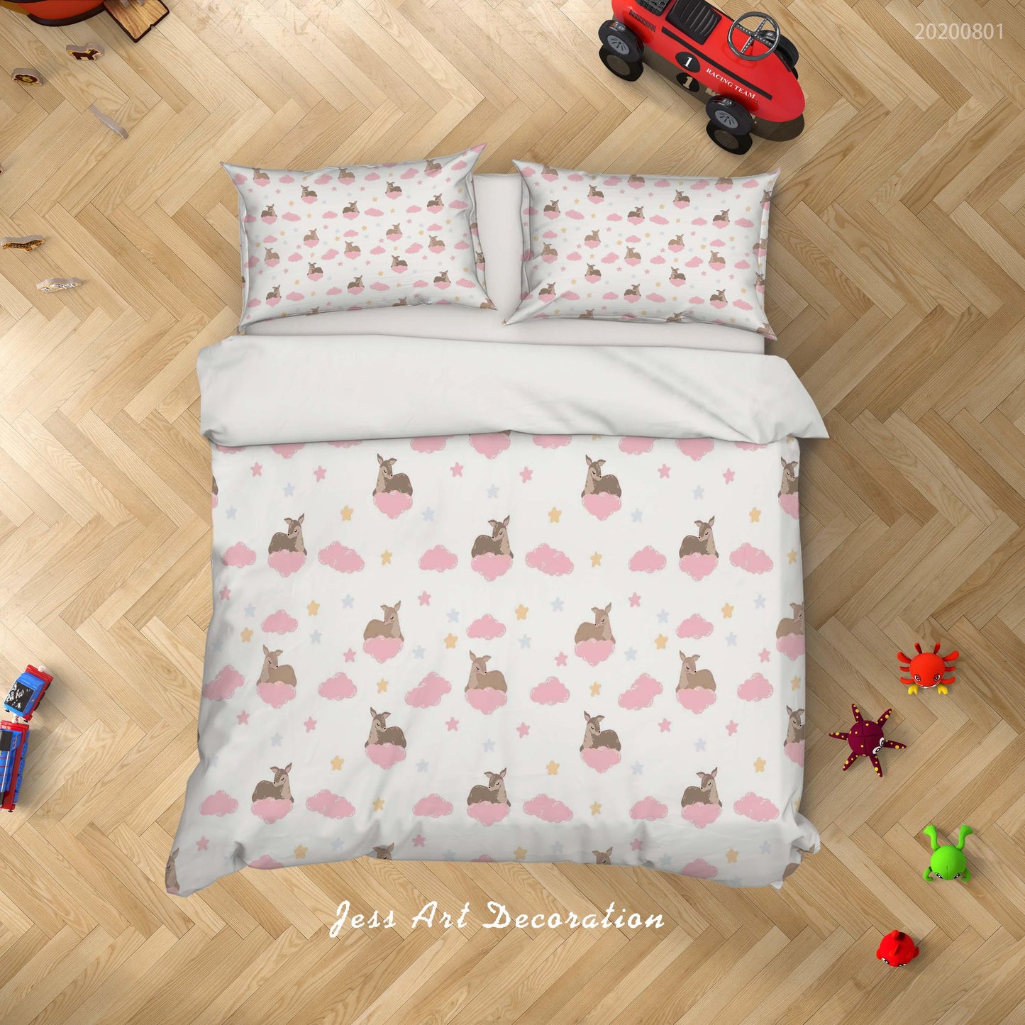 3D Cartoon Pink Cloud Deer Quilt Cover Set Bedding Set Duvet Cover Pillowcases LXL 213
