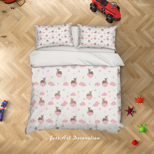 3D Cartoon Pink Cloud Deer Quilt Cover Set Bedding Set Duvet Cover Pillowcases LXL 213