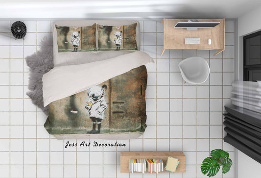 3D Banksy Space Girl Bird Pink Heart Quilt Cover Set Bedding Set Duvet Cover Pillowcases  ZY D55