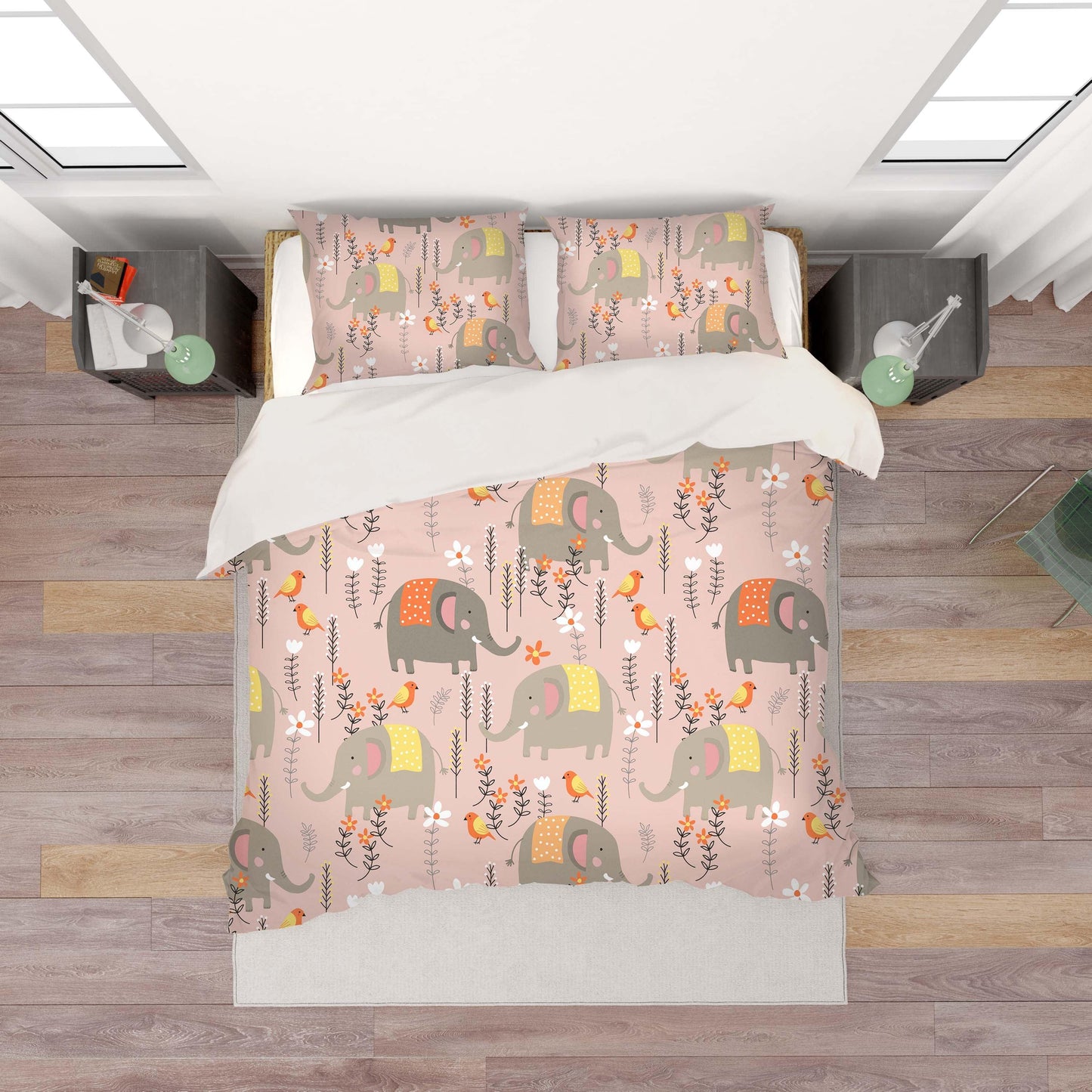 3D Cartoon Floral Elephant Pink Quilt Cover Set Bedding Set Duvet Cover Pillowcases LXL