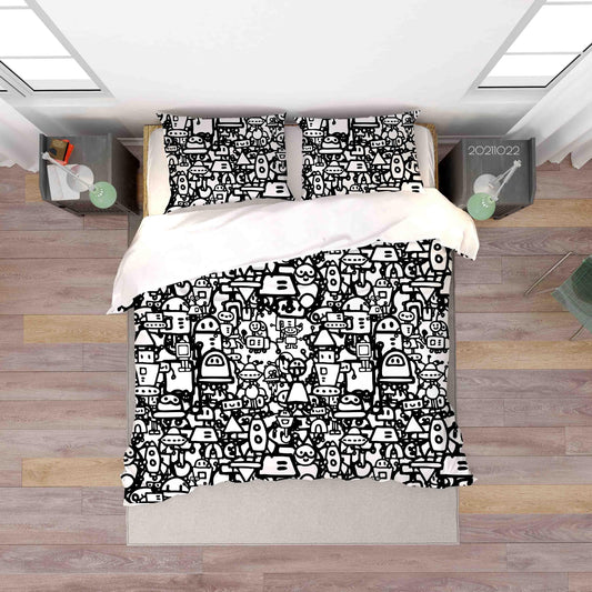 3D Abstract Robot Art Graffiti Quilt Cover Set Bedding Set Duvet Cover Pillowcases 44