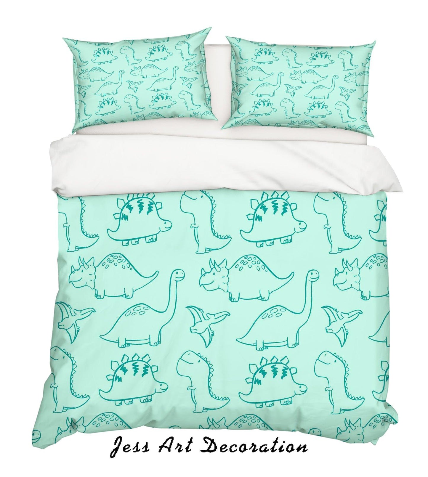 3D Cartoon Dinosaur Green Quilt Cover Set Bedding Set Pillowcases 33