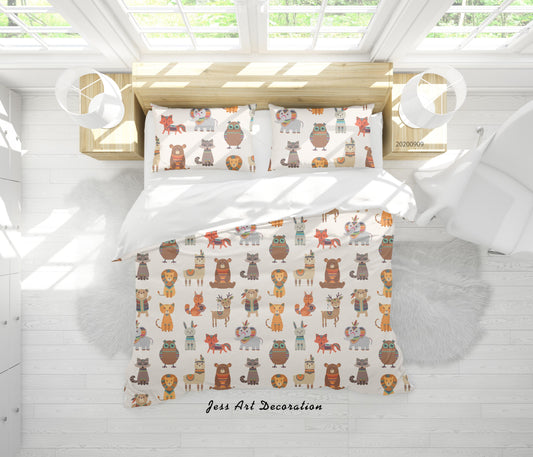 3D Cartoon Animal Tiger Cat Deer Quilt Cover Set Bedding Set Duvet Cover Pillowcases WJ 6104