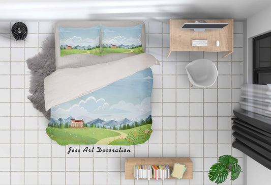 3D Cartoon Natural Scenery Quilt Cover Set Bedding Set Pillowcasesn 75
