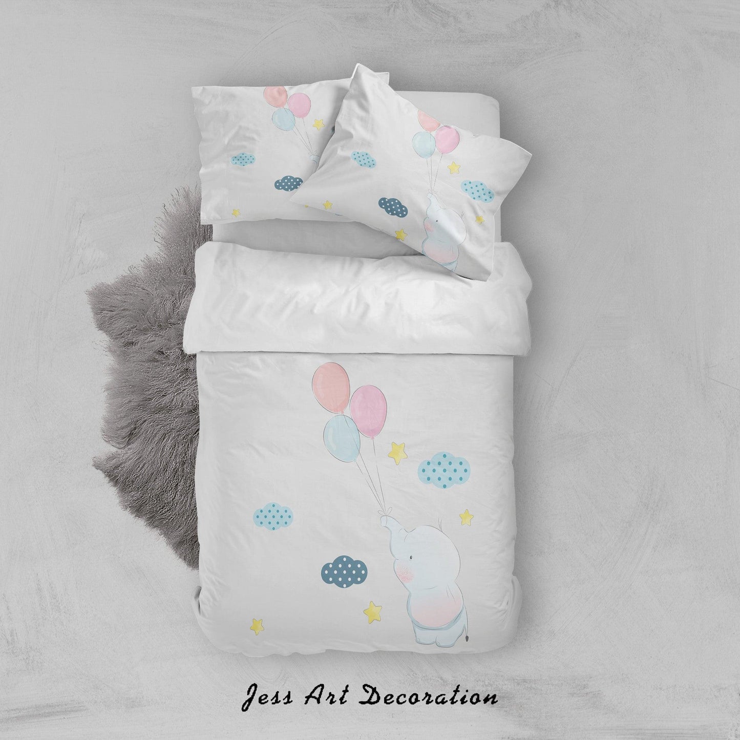 3D Cartoon Elephant Balloon Star Quilt Cover Set Bedding Set Duvet Cover Pillowcases SF53