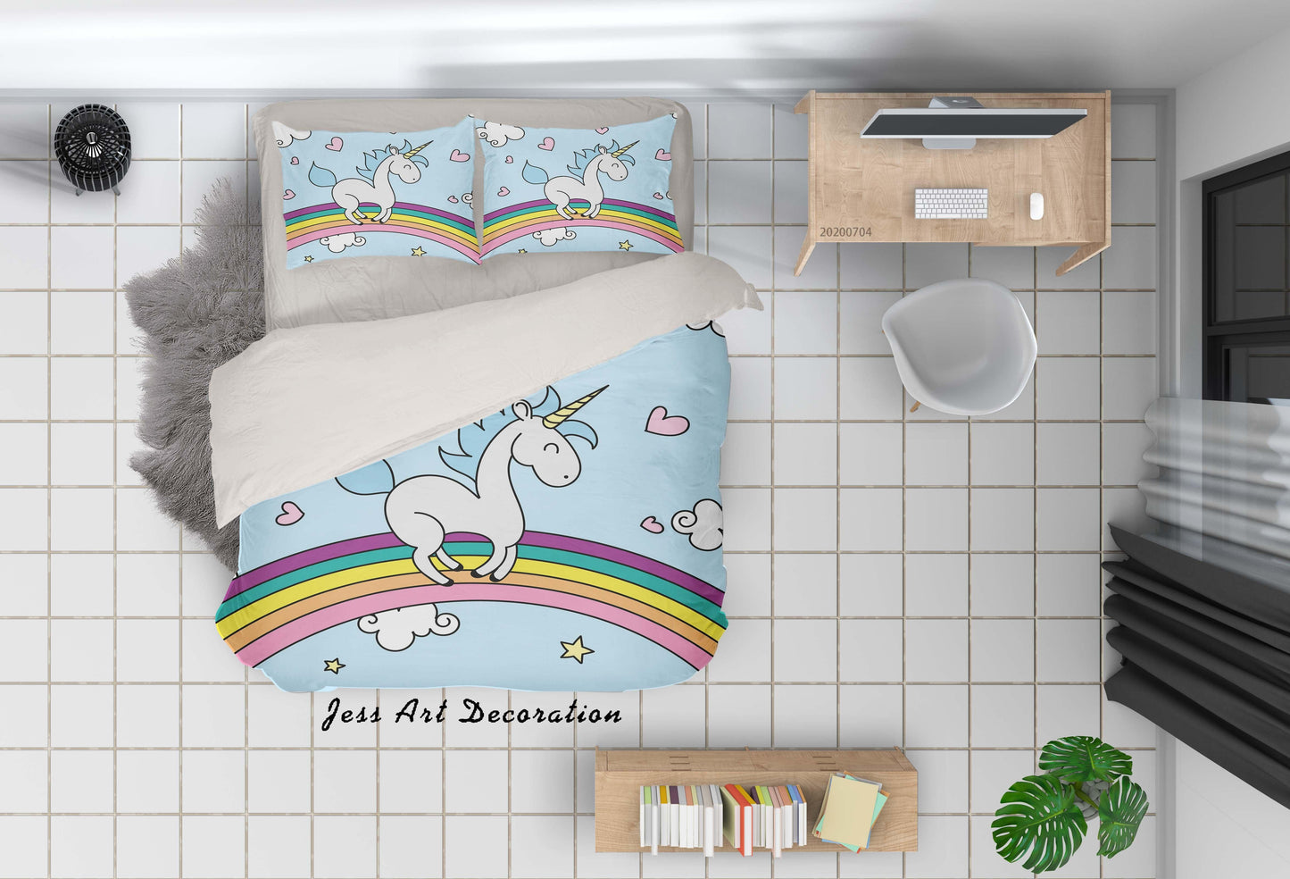 3D Blue Rainbow Unicorn Quilt Cover Set Bedding Set Duvet Cover Pillowcases SF49
