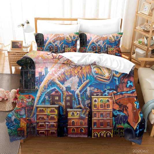 3D Abstract Colored Street Graffiti Quilt Cover Set Bedding Set Duvet Cover Pillowcases 141