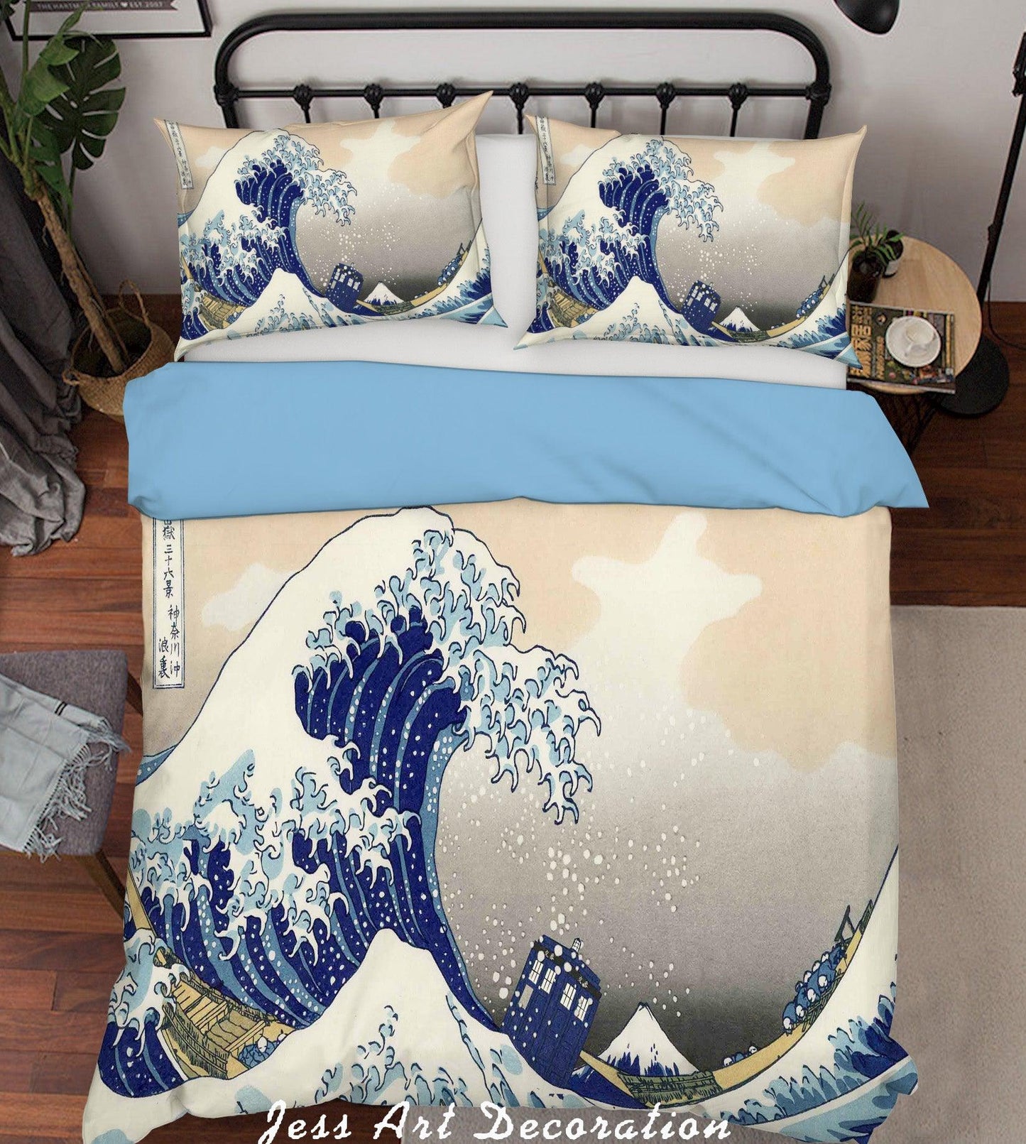 3D Cartoon Blue Sea Waves Quilt Cover Set Bedding Set Pillowcases  218