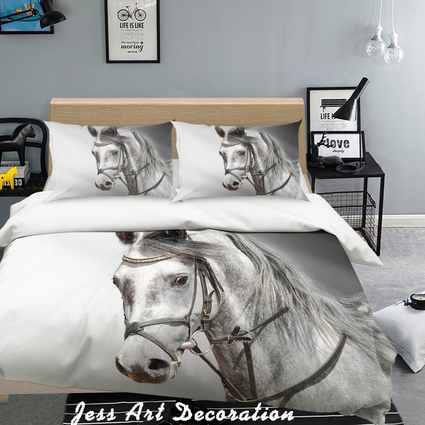 3D Black White Horse Quilt Cover Set Bedding Set Pillowcases  92