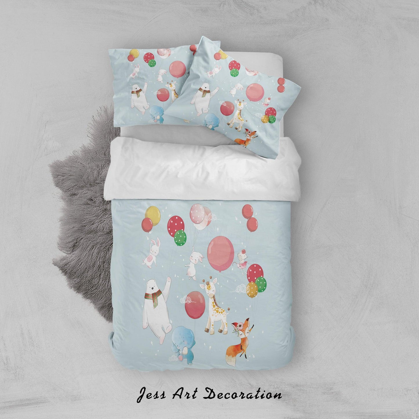 3D Blue Cartoon Animal Balloon Quilt Cover Set Bedding Set Duvet Cover Pillowcases SF64
