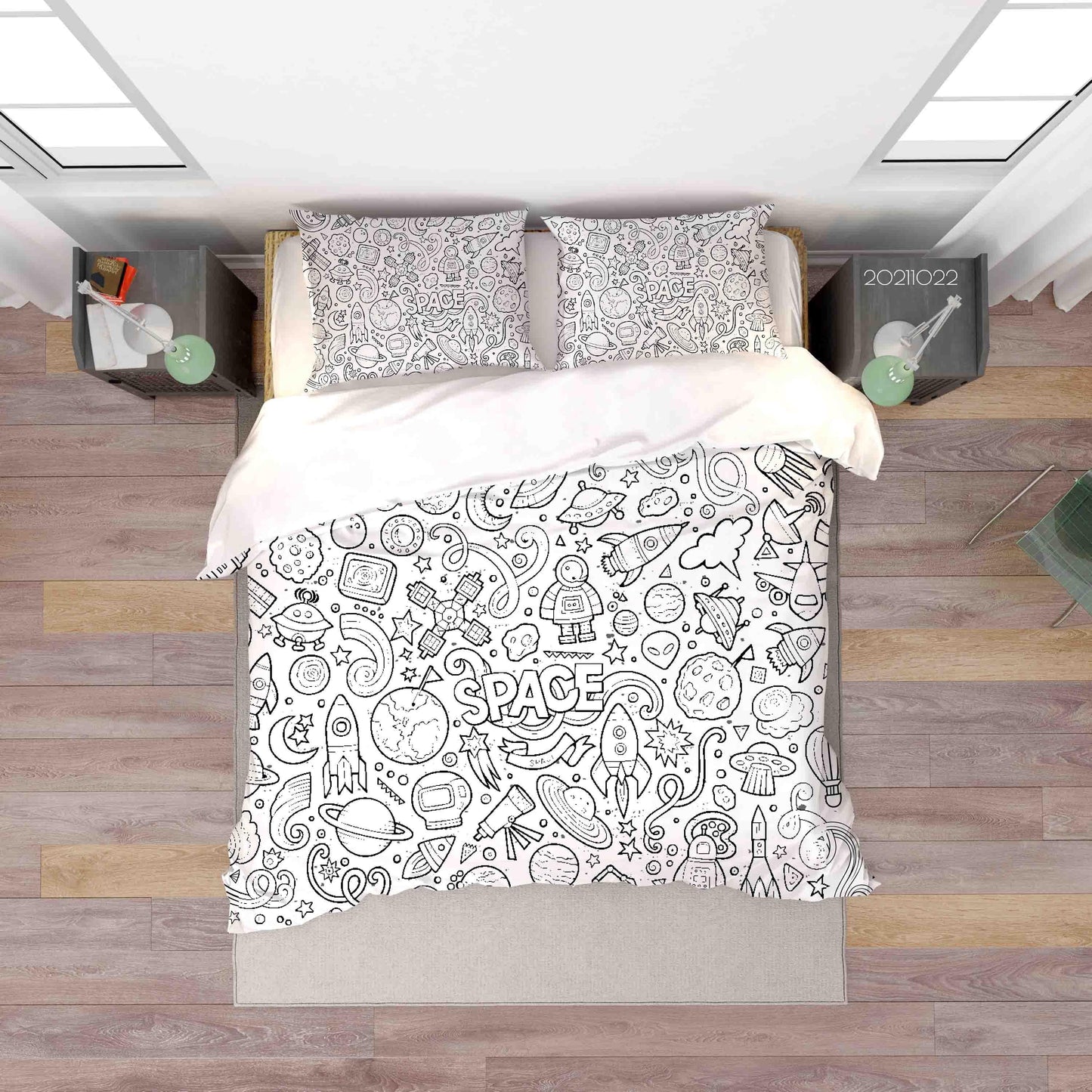 3D Abstract Space Rocket Planet Graffiti Quilt Cover Set Bedding Set Duvet Cover Pillowcases 1