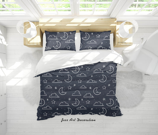 3D Cartoon Black Cloud Moon Star Quilt Cover Set Bedding Set Duvet Cover Pillowcases 290