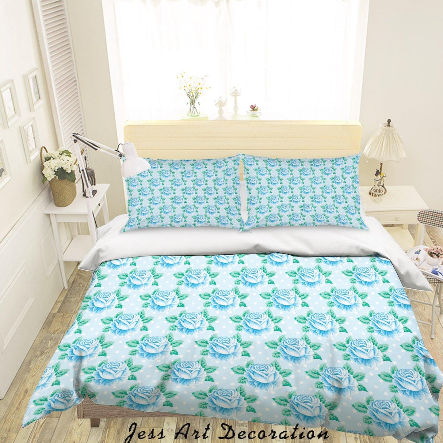3D Blue Floral Quilt Cover Set Bedding Set Duvet Cover Pillowcases SF63