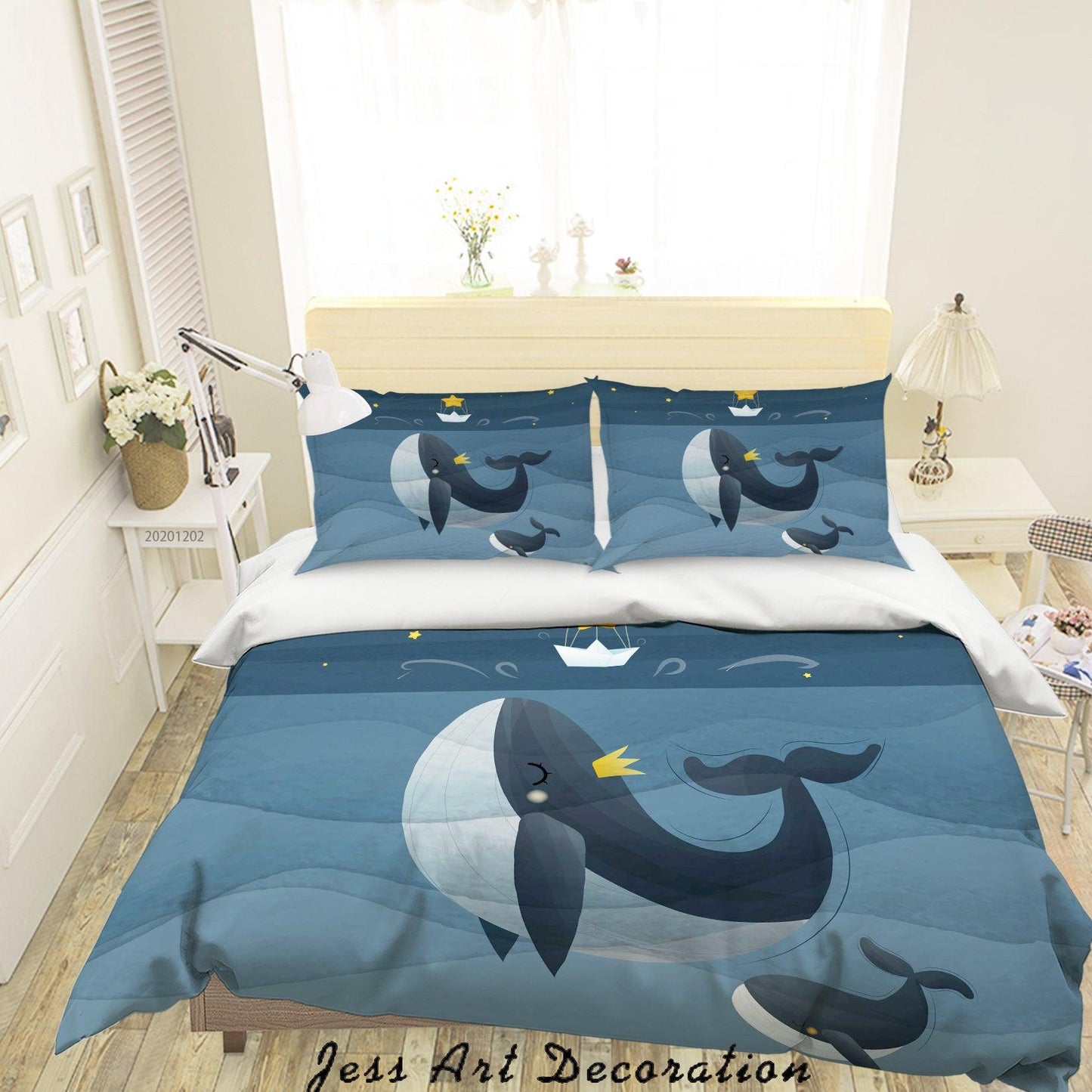 3D Cartoon Ocean Crown Whale Fish Star Quilt Cover Set Bedding Set Duvet Cover Pillowcases LXL