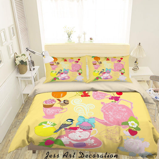 3D Abstract Hand Draw Cartoon Teacup Butterfly Pattern Quilt Cover Set Bedding Set Duvet Cover Pillowcases WJ 3580