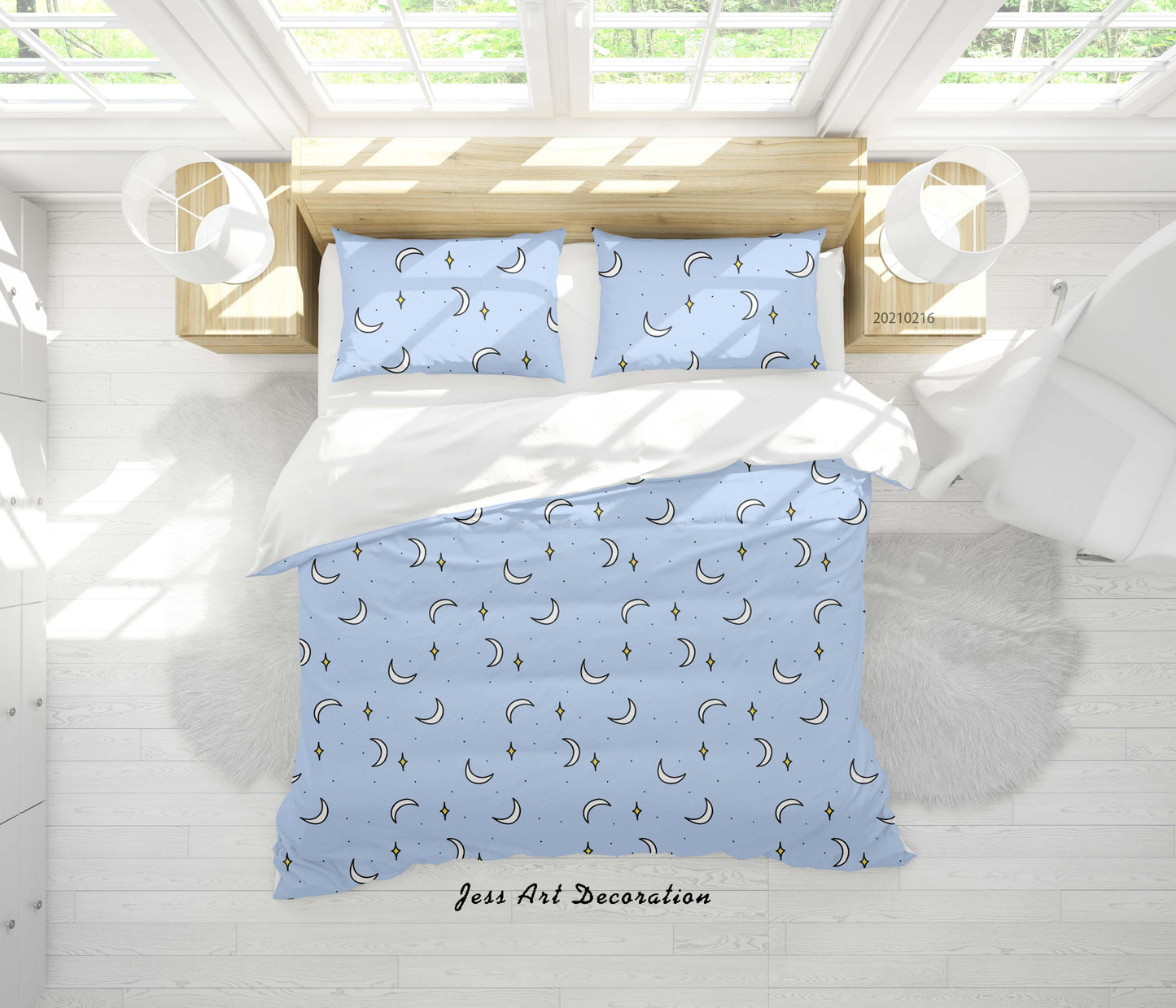 3D Cartoon Blue Space Moon Quilt Cover Set Bedding Set Duvet Cover Pillowcases 273