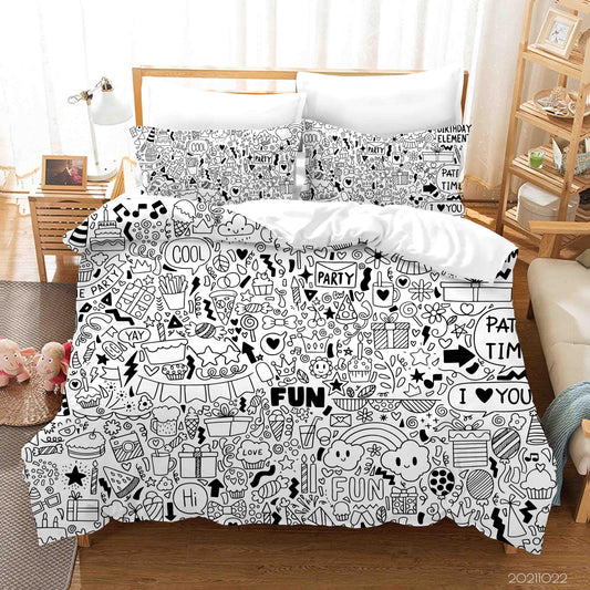 3D Abstract Fun Illustration Doodle Quilt Cover Set Bedding Set Duvet Cover Pillowcases 39