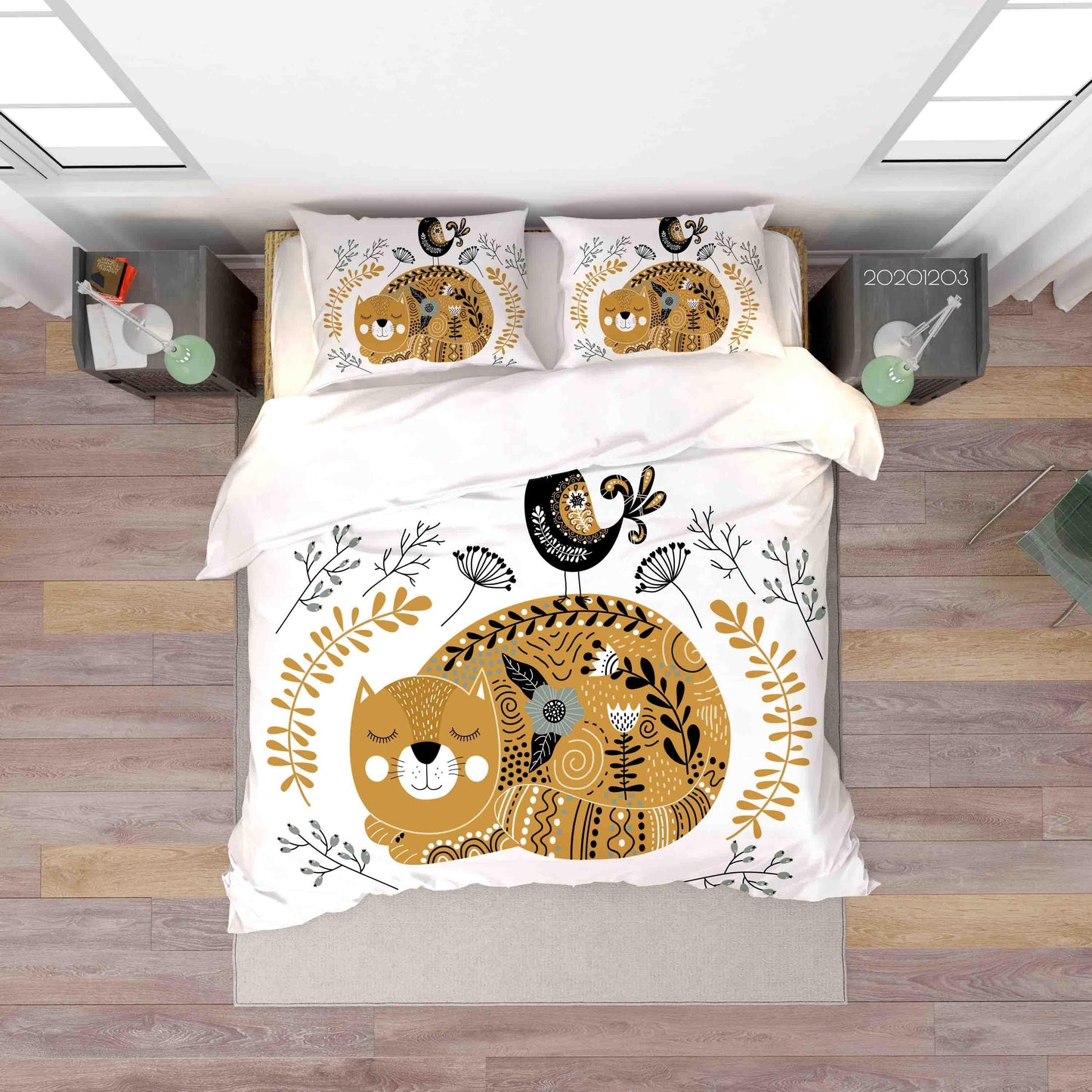 3D Cartoon Abstract Floral Plant Pattern Cat Animal Quilt Cover Set Bedding Set Duvet Cover Pillowcases LXL