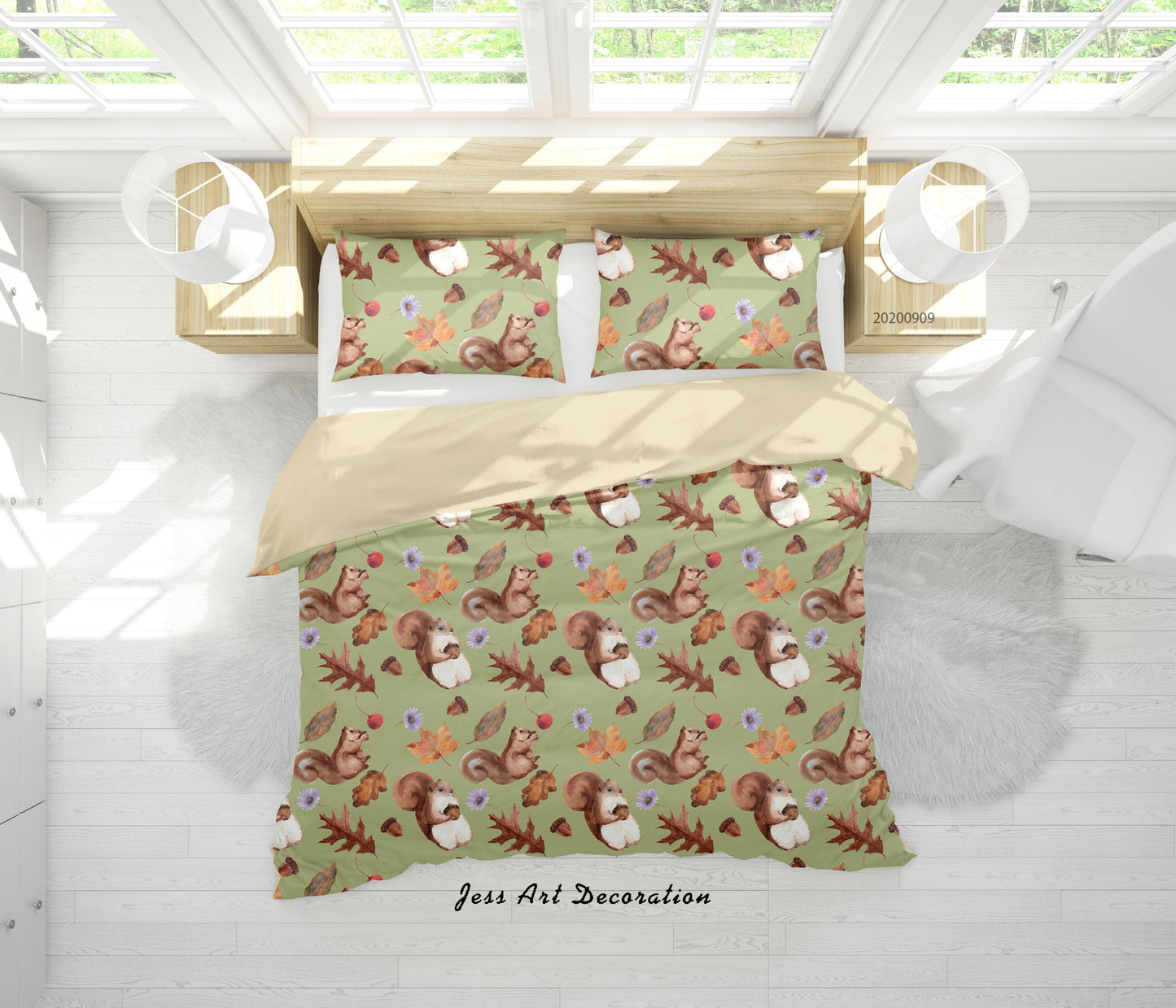3D Autumnal Squirrels Pattern Quilt Cover Set Bedding Set Duvet Cover Pillowcases WJ 1903