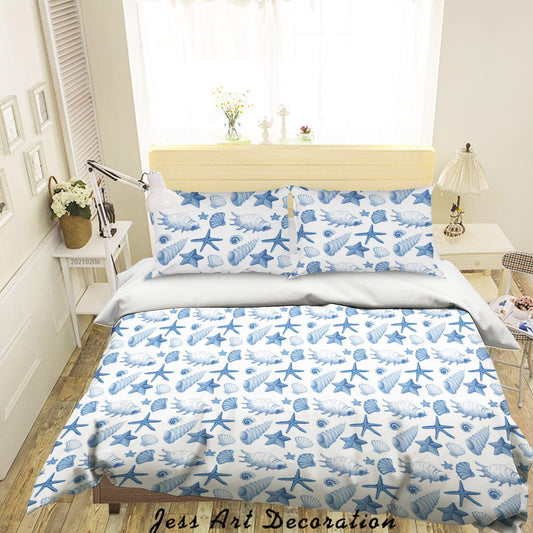 3D Blue Conch Scallop Starfish Quilt Cover Set Bedding Set Duvet Cover Pillowcases 224
