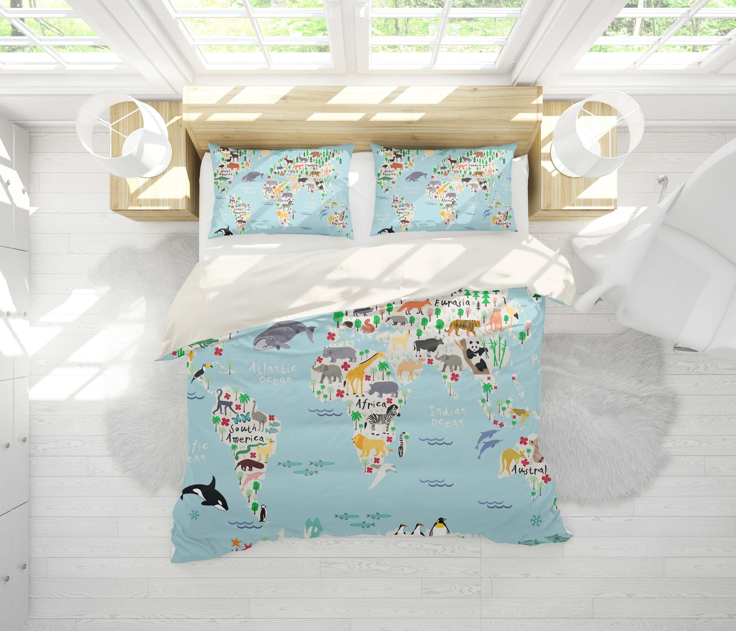 3D Blue World Map Quilt Cover Set Bedding Set Pillowcases 12