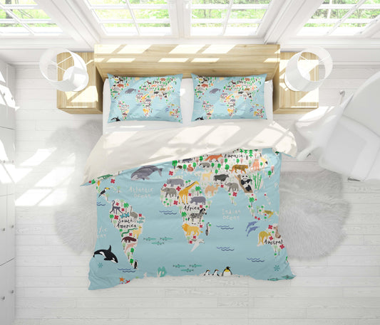 3D Blue World Map Quilt Cover Set Bedding Set Pillowcases 12