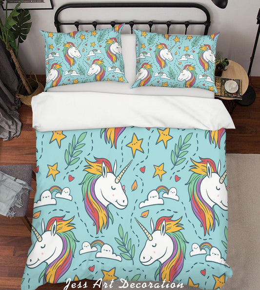 3D Blue Unicorn Star Rainbow Quilt Cover Set Bedding Set Pillowcases 52